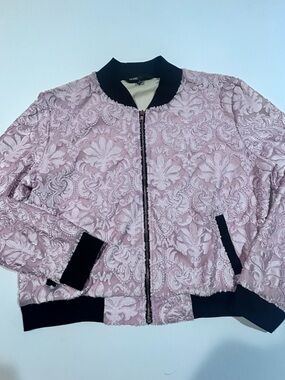 LuLaRoe Large Textured Pink Bomber Jacket with Black Trim